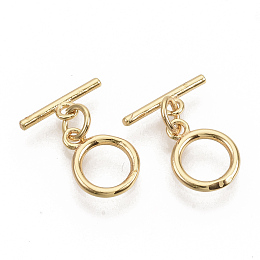 Honeyhandy Brass Toggle Clasps, with Jump Rings, Nickel Free, Ring, Real 18K Gold Plated, Ring: 12x9x1.5mm, Hole: 1.2mm, Bar: 12.5x1.5mm, Hole: 1.2mm, Jump Ring: 5x0.8mm.