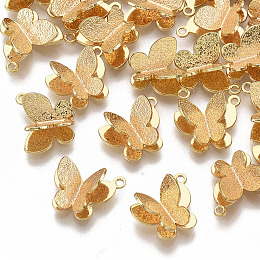 Honeyhandy Brass Charms, Nickel Free, Butterfly, Textured, Real 18K Gold Plated, 8.5x10.5x4~4.5mm, Hole: 0.9mm