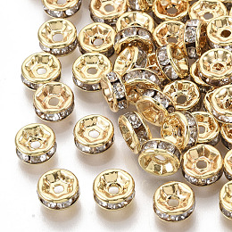 Honeyhandy Brass Cubic Zirconia Beads, Flat Round, Clear, Nickel Free, Real 18K Gold Plated, 6x3mm, Hole: 1.2mm
