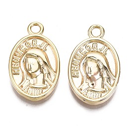 Honeyhandy Brass Pendants, Nickel Free, Oval with Virgin Mary, Real 18K Gold Plated, 25x15x4mm, Hole: 2mm