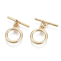 Honeyhandy Brass Toggle Clasps, with Jump Rings, Nickel Free, Ring, Real 18K Gold Plated, 19mm, Bar: 15x4x1mm, Hole: 1.5mm, Ring: 13.5x10.5x1.5mm, Hole: 1.5mm