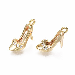 Honeyhandy Brass Mirco Pave Clear Cubic Zirconia Charms, Nickel Free, High-Heeled Shoes Shape, Real 18K Gold Plated, 9.5x12x5mm, Hole: 1.4mm