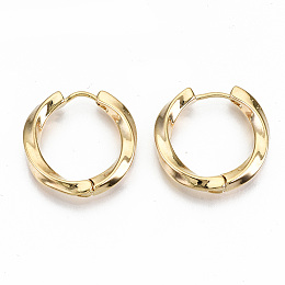 Honeyhandy Brass Huggie Hoop Earrings, Twist Ring, Nickel Free, Real 18K Gold Plated, 21x3mm, Pin: 0.7mm