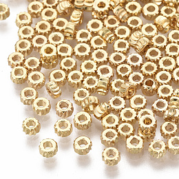 Honeyhandy Brass Beads, Nickel Free, Rondelle, Twist, Real 18K Gold Plated, 4x2mm, Hole: 1.6mm