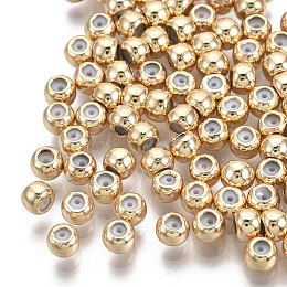 Honeyhandy Brass Beads, with Rubber Inside, Slider Beads, Stopper Beads, Nickel Free, Round, Real 18K Gold Plated, 3x2.5mm, Hole: 1.5mm, Rubber Hole: 0.5mm