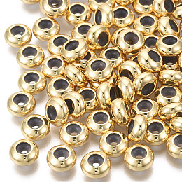 Honeyhandy Brass Beads, with Rubber Inside, Slider Beads, Stopper Beads, Nickel Free, Rondelle, Real 18K Gold Plated, 8x4mm, Hole: 4mm, Rubber Hole: 1.8mm