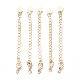 Honeyhandy Brass Chain Extender, with Lobster Claw Clasps, Nickel Free, Heart, Real 18K Gold Plated, 70mm, Hole: 2.5mm