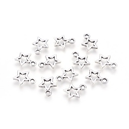 Honeyhandy Tibetan Style Alloy Charms, Lead Free, Nickel Free and Cadmium Free, Star, Antique Silver, 10mm wide, 12mm long, hole: 2mm