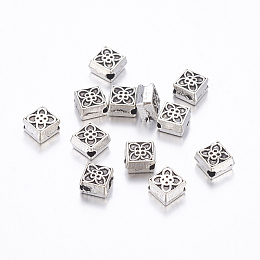 Honeyhandy Tibetan Style Alloy Beads, Lead Free & Nickel Free & Cadmium Free, Rhombus, Antique Silver, about 6mm long, 6.5mm wide, 3mm thick, hole: 1mm