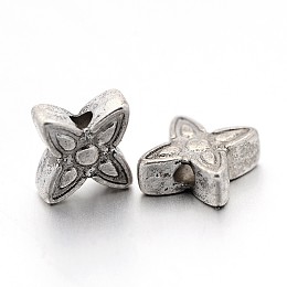 Honeyhandy Tibetan Style Alloy Beads, Lead Free & Nickel Free & Cadmium Free, Flower, Great for Mother's Day Gifts making, Antique Silver, about 7mm long, 6.5mm wide, 2.5mm thick, hole: 1mm