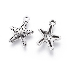 Honeyhandy Tibetan Style Alloy Starfish/Sea Stars Pendants, Antique Silver, Lead Free & Cadmium Free & Nickel Free, 16x12mm, Hole: 1mm