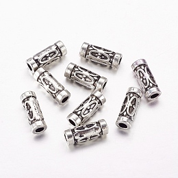 Honeyhandy Tibetan Style Alloy Beads, Lead Free & Nickel Free & Cadmium Free, Tube, Antique Silver, 13x5mm, Hole: 2.5mm