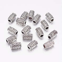 Honeyhandy Tibetan Style Zinc Alloy Beads, Lead Free & Cadmium Free, Tube, Antique Silver, 12x7mm, Hole: 3.5mm