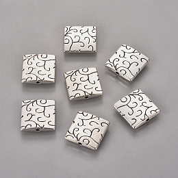 Honeyhandy Tibetan Style Alloy Beads, Lead Free & Nickel Free & Cadmium Free, Square, Antique Silver, about 15mm long, 15mm wide, 3.5mm thick, hole: 1.5mm