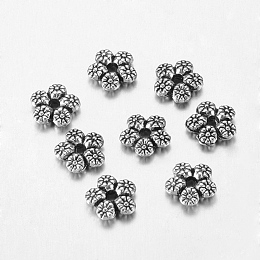 Honeyhandy Tibetan Style Alloy Spacer Beads, Flower, Antique Silver, Lead Free & Cadmium Free & Nickel Free, 7x7x2mm, Hole: 1mm