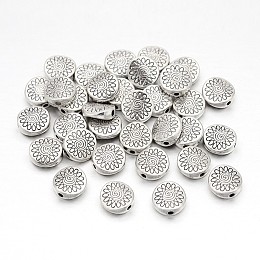 Honeyhandy Tibetan Style Alloy Beads, Lead Free & Nickel Free & Cadmium Free, Flat Round, Antique Silver, about 8.5mm long, 8.5mm wide, 3.5mm thick, hole: 1.5mm