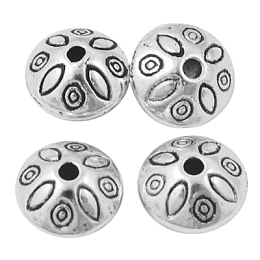 Honeyhandy Antique Silver Plated Rondelle with Flower Shape Spacer Beads, Lead Free & Nickel Free & Cadmium Free, about 9mm long, 9mm wide, 6mm thick, hole: 1.5mm