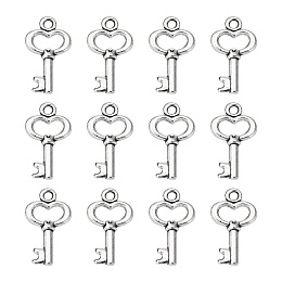 Honeyhandy Tibetan Style Alloy Pendants, Lead Free, Cadmium Free and Nickel Free, Skeleton Key, Antique Silver, Size: about 15.5mm long, 9mm wide, 2.5mm thick, hole: 1mm