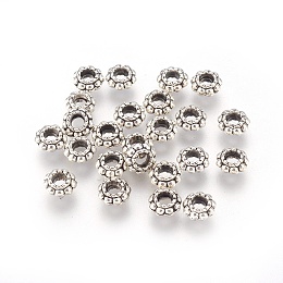 Honeyhandy Tibetan Style Alloy Spacer Beads, Lead Free & Cadmium Free & Nickel Free, Flower, Antique Silver, 6x3mm, Hole: 2.5mm