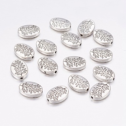 Honeyhandy Tibetan Silver Alloy Beads, Oval with Leaf, Antique Silver, Lead Free and Cadmium Free and Nickel Free, 14x10x3mm, Hole: 1.5mm