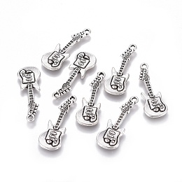 Honeyhandy Tibetan Style Alloy Pendant, Guitar, Lead Free and Cadmium Free, Antique Silver, 31x11x2mm, Hole: 2mm