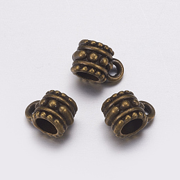 Honeyhandy Tibetan Style Hangers, Bail Beads, Lead Free & Nickel Free, Column, Antique Bronze, 7.2x6.5mm, Hole: 2.1mm, Inner Diameter: 4.3mm