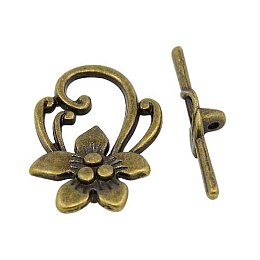 ARRICRAFT 10 Sets Antique Bronze Tibetan Style Flower Toggle Clasps, Zinc Alloy Clasps