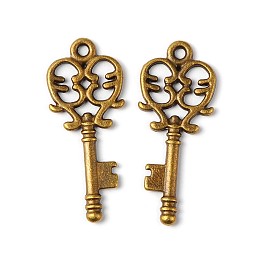 Honeyhandy Retro Style Antique Bronze Plated Key Pendants, Key, Lead Free, Nickel Free and cadmium free, 33mm long, 14mm wide, 2mm thick, hole: 2mm