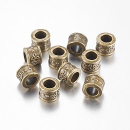 Honeyhandy Large Hole Beads, Tibetan Style European Beads, Antique Bronze, Lead Free, Cadmium Free and Nickel Free, Column with Trinity Knot/Triquetra, Irish, 10mm in diameter, 8mm thick, hole: 6mm