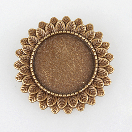 Honeyhandy Vintage Alloy Brooch Cabochon Bezel Settings, with Iron Pin Brooch Back Bar Findings, Flower, Cadmium Free & Nickel Free & Lead Free, Antique Bronze, Flat Round Tray: 20mm, 33x2mm, Pin: 0.6mm