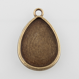 Honeyhandy Flat Teardrop Alloy Pendant Cabochon Settings, Plain Edge Bezel Cups, Cadmium Free & Nickel Free & Lead Free, Antique Bronze, Tray: 25x18mm, 32.5x22x2mm, Hole: 2mm