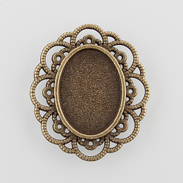 Honeyhandy Filigree Wrap Oval Alloy Cabochon Settings, Cadmium Free & Nickel Free & Lead Free, Antique Bronze, Tray: 18x13mm, 29.5x25.5x2mm