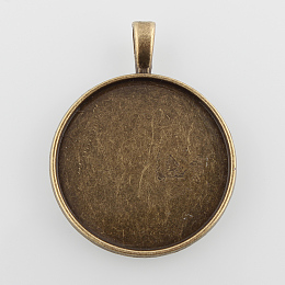 Honeyhandy Flat Round Alloy Pendant Cabochon Settings, Plain Edge Bezel Cups, Cadmium Free & Nickel Free & Lead Free, Antique Bronze, Tray: 30mm, 42x33x2mm, Hole: 3.5x5mm