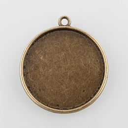 Honeyhandy Flat Round Alloy Pendant Cabochon Settings, Plain Edge Bezel Cups, Cadmium Free & Nickel Free & Lead Free, Antique Bronze, Tray: 25mm, 31x28x2mm, Hole: 2mm