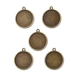 Honeyhandy Flat Round Alloy Pendant Cabochon Settings, Plain Edge Bezel Cups, Cadmium Free & Nickel Free & Lead Free, Antique Bronze, Tray: 20mm, 26x23x2mm, Hole: 2mm