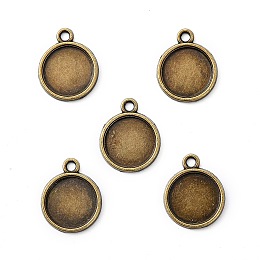 Honeyhandy Flat Round Alloy Pendant Cabochon Settings, Plain Edge Bezel Cups, Cadmium Free & Nickel Free & Lead Free, Antique Bronze, Tray: 12mm, 18x15x2mm, Hole: 1mm