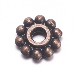 Honeyhandy Gear Tibetan Style Alloy Spacer Beads, Lead Free & Cadmium Free & Nickel Free, Flower, Red Copper, 6.5mm, Hole: 2mm