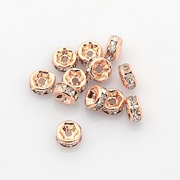 Honeyhandy Brass Rhinestone Spacer Beads, Grade AAA, Straight Flange, Nickel Free, Rose Gold, Rondelle, Crystal, 5x2.5mm