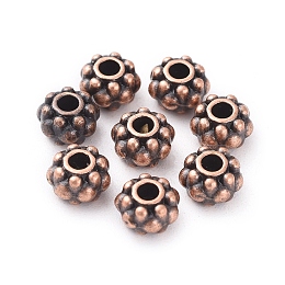 Honeyhandy Tibetan Style Spacer Beads, Zinc Alloy, Lead Free & Nickel Free & Cadmium Free, Flower, Red Copper Color, 6.5x4.5mm thick, Hole: 1mm