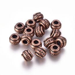 Honeyhandy Tibetan Style European Beads, Large Hole Beads, Lead Free & Nickel Free & Cadmium Free, Barrel, Red Copper Color, about 9mm long, 9mm wide, 7mm thick, hole: 4mm