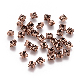 Honeyhandy Tibetan Style Spacer Beads, Square, Lead Free & Nickel Free & Cadmium Free, Red Copper, 7x7x6.5mm, Hole: 1mm