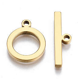 Honeyhandy 201 Stainless Steel Toggle Clasps, Nickel Free, Ring, Real 18K Gold Plated, Ring: 17x13.5x2mm, Hole: 1.8mm, Bar: 22x6x2mm, Hole: 1.8mm