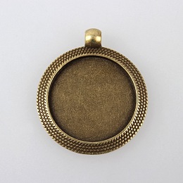 Honeyhandy Vintage Tibetan Style Alloy Pendant Cabochon Bezel Settings, Cadmium Free & Nickel Free & Lead Free, Antique Bronze, Flat Round Tray: 25mm , 37x32x2mm, Hole: 4mm