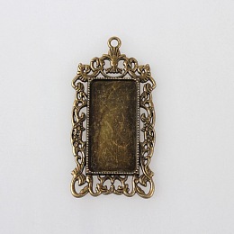 Honeyhandy Vintage Tibetan Style Alloy Large Pendant Cabochon Bezel Settings, Cadmium Free & Nickel Free & Lead Free, Antique Bronze, Rectangle Tray: 19x38mm, 68x35x3mm, Hole: 3mm