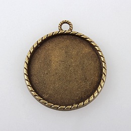 Honeyhandy Vintage Tibetan Style Alloy Pendant Cabochon Bezel Settings, Cadmium Free & Nickel Free & Lead Free, Antique Bronze, Flat Round Tray: 30mm, 38.5x34x3mm, Hole: 3mm