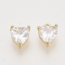 Honeyhandy Valentine's Day Brass Charms, with Cubic Zirconia, Nickel Free, Heart, Real 18K Gold Plated, Clear, 7x5x3mm, Hole: 0.9mm