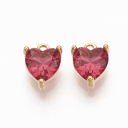 Honeyhandy Valentine's Day Brass Charms, with Cubic Zirconia, Nickel Free, Heart, Real 18K Gold Plated, Dark Red, 7x5x3mm, Hole: 0.9mm