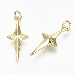 Honeyhandy Brass Pendants, with Jump Rings, Nickel Free, Star, Real 18K Gold Plated, 23x10.5x4mm, Hole: 3mm