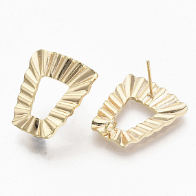 Honeyhandy Brass Stud Earring Findings, with Loop, Real 18K Gold Plated, Nickel Free, Trapezoid, 21.5x19mm, Hole: 2mm, Pin: 0.8mm