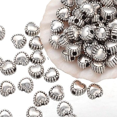 Arricraft About 2000 Pieces Tibetan Style Heart Beads Alloy Spacer Bead Diameter 5.5mm for Jewelry Making Antique Silver